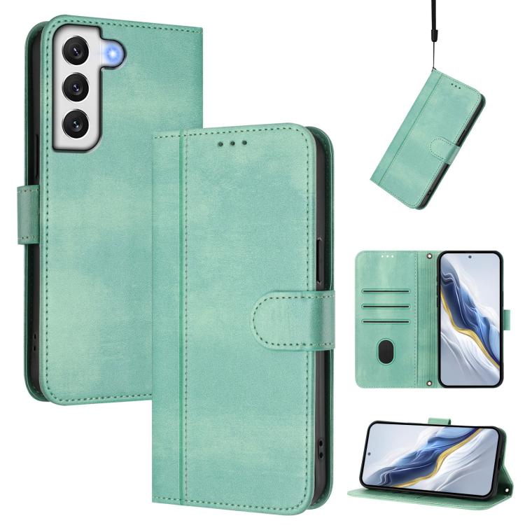 Line Splicing Buckle Retro Leather Phone Case, For Samsung Galaxy S23 5G, For Samsung Galaxy S20 FE, For Samsung Galaxy S22 Ultra 5G, For Samsung Galaxy S22+ 5G, For Samsung Galaxy S22 5G, For Samsung Galaxy S21 FE 5G