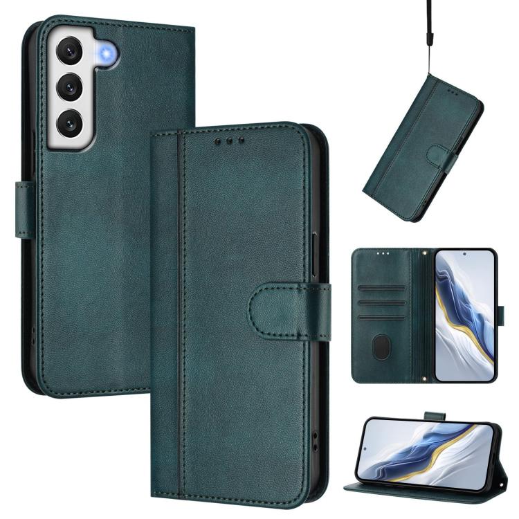 Line Splicing Buckle Retro Leather Phone Case, For Samsung Galaxy S23 5G, For Samsung Galaxy S20 FE, For Samsung Galaxy S22 Ultra 5G, For Samsung Galaxy S22+ 5G, For Samsung Galaxy S22 5G, For Samsung Galaxy S21 FE 5G