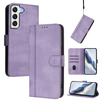 Line Splicing Buckle Retro Leather Phone Case, For Samsung Galaxy S23 5G, For Samsung Galaxy S20 FE, For Samsung Galaxy S22 Ultra 5G, For Samsung Galaxy S22+ 5G, For Samsung Galaxy S22 5G, For Samsung Galaxy S21 FE 5G