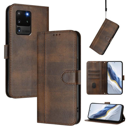 Line Splicing Buckle Retro Leather Phone Case, For Samsung Galaxy S21 5G, For Samsung Galaxy S21+ 5G, For Samsung Galaxy S21 Ultra 5G, For Samsung Galaxy S20 Ultra, For Samsung Galaxy S20, For Samsung Galaxy S20+