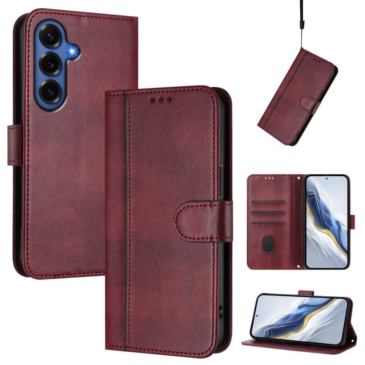 Line Splicing Buckle Retro Leather Phone Case, For Galaxy S26 FE 5G, For Samsung Galaxy S26 Ultra 5G, For Samsung Galaxy S26+ 5G, For Samsung Galaxy S25 Edge 5G, For Samsung Galaxy S25 / S24 5G, For Samsung Galaxy S25+ / S24+ 5G