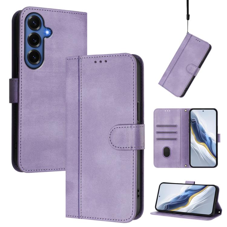 Line Splicing Buckle Retro Leather Phone Case, For Samsung Galaxy S26+ 5G, For Samsung Galaxy S25 Edge 5G, For Samsung Galaxy S26 Ultra 5G, For Samsung Galaxy S26 5G, For Samsung Galaxy S25 / S24 5G, For Samsung Galaxy S25+ / S24+ 5G