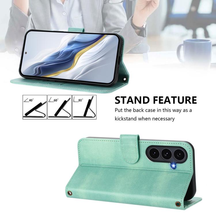 Line Splicing Buckle Retro Leather Phone Case, For Galaxy S26 FE 5G, For Samsung Galaxy S26 Ultra 5G, For Samsung Galaxy S26+ 5G, For Samsung Galaxy S25 Edge 5G, For Samsung Galaxy S25 / S24 5G, For Samsung Galaxy S25+ / S24+ 5G