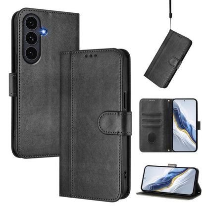 Line Splicing Buckle Retro Leather Phone Case, For Galaxy S26 FE 5G, For Samsung Galaxy S26 Ultra 5G, For Samsung Galaxy S26+ 5G, For Samsung Galaxy S25 Edge 5G, For Samsung Galaxy S25 / S24 5G, For Samsung Galaxy S25+ / S24+ 5G