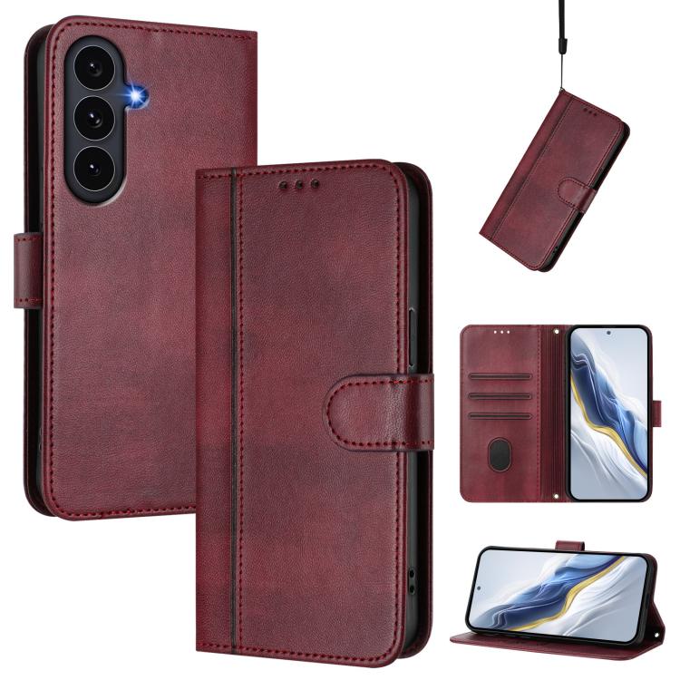 Line Splicing Buckle Retro Leather Phone Case, For Galaxy S26 FE 5G, For Samsung Galaxy S26 Ultra 5G, For Samsung Galaxy S26+ 5G, For Samsung Galaxy S25 Edge 5G, For Samsung Galaxy S25 / S24 5G, For Samsung Galaxy S25+ / S24+ 5G