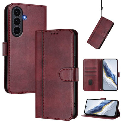 Line Splicing Buckle Retro Leather Phone Case, For Galaxy S26 FE 5G, For Samsung Galaxy S26 Ultra 5G, For Samsung Galaxy S26+ 5G, For Samsung Galaxy S25 Edge 5G, For Samsung Galaxy S25 / S24 5G, For Samsung Galaxy S25+ / S24+ 5G