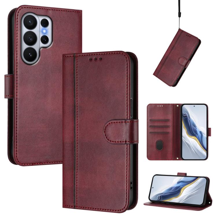Line Splicing Buckle Retro Leather Phone Case, For Galaxy S26 FE 5G, For Samsung Galaxy S26 Ultra 5G, For Samsung Galaxy S26+ 5G, For Samsung Galaxy S25 Edge 5G, For Samsung Galaxy S25 / S24 5G, For Samsung Galaxy S25+ / S24+ 5G