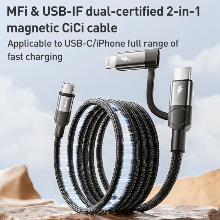 Momax Mag.Link Duo Magnetic 60W USB-C / Type-C to USB-C / Type-C / 8 Pin Data Cable