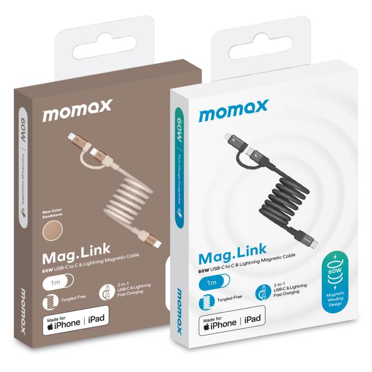 Momax Mag.Link Duo Magnetic 60W USB-C / Type-C to USB-C / Type-C / 8 Pin Data Cable