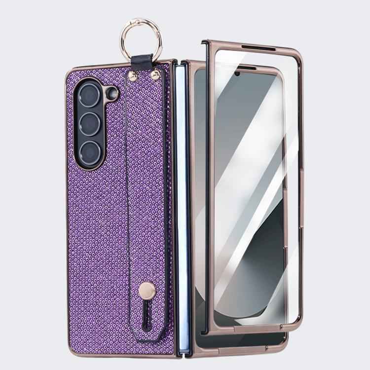 Integrated Electroplated PC Glitter Texture Shockproof Phone Case with Wrist Strap / Ring, For Samsung Galaxy Z Fold7 5G, For Samsung Galaxy Z Fold6 5G, For Samsung Galaxy Z Fold5 5G
