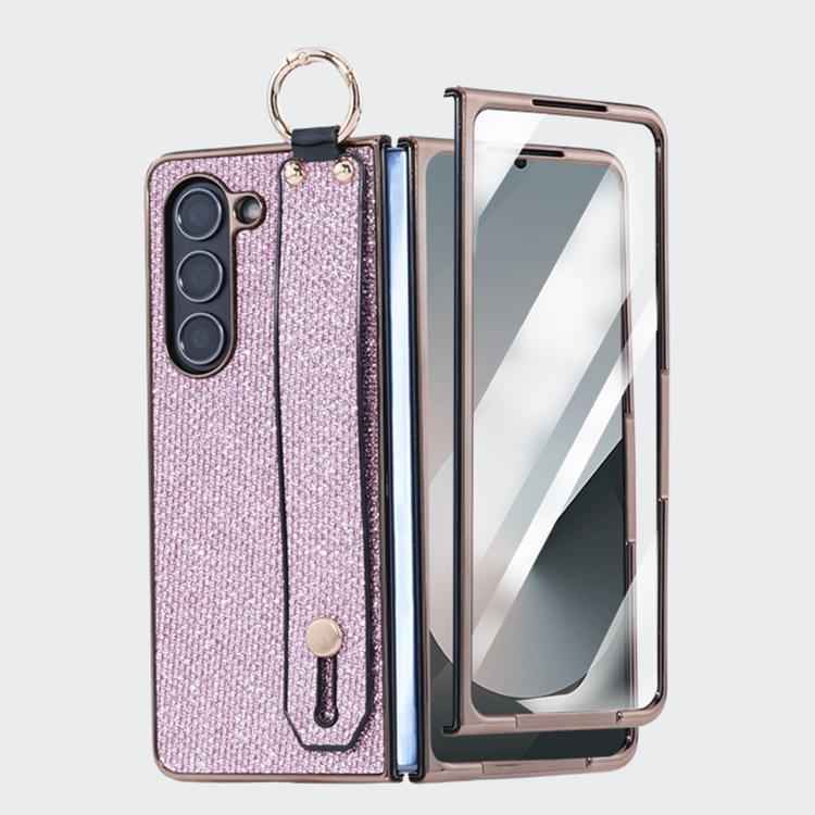 Integrated Electroplated PC Glitter Texture Shockproof Phone Case with Wrist Strap / Ring, For Samsung Galaxy Z Fold7 5G, For Samsung Galaxy Z Fold6 5G, For Samsung Galaxy Z Fold5 5G