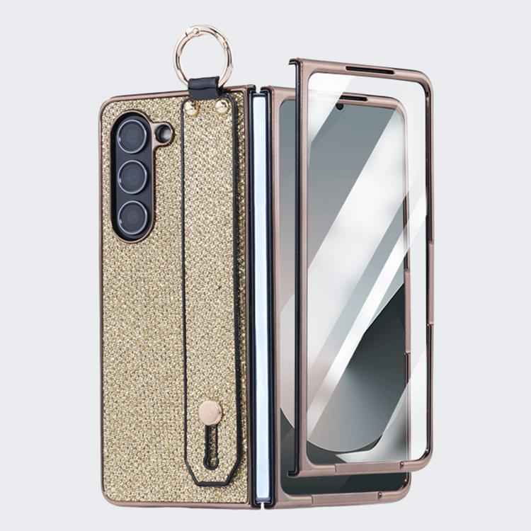 Integrated Electroplated PC Glitter Texture Shockproof Phone Case with Wrist Strap / Ring, For Samsung Galaxy Z Fold7 5G, For Samsung Galaxy Z Fold6 5G, For Samsung Galaxy Z Fold5 5G