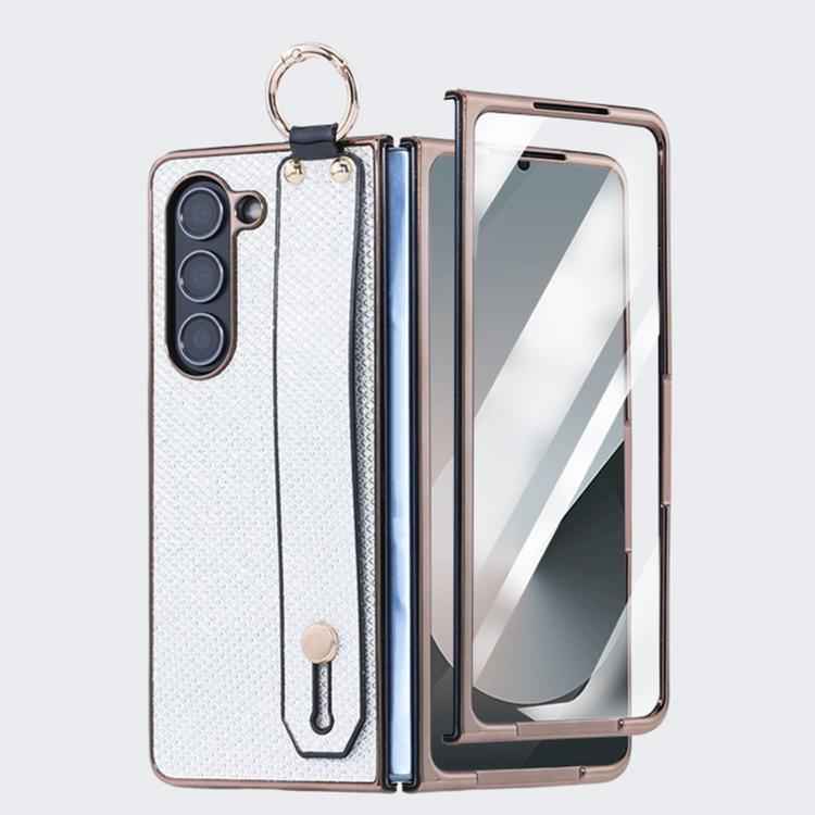 Integrated Electroplated PC Glitter Texture Shockproof Phone Case with Wrist Strap / Ring, For Samsung Galaxy Z Fold7 5G, For Samsung Galaxy Z Fold6 5G, For Samsung Galaxy Z Fold5 5G