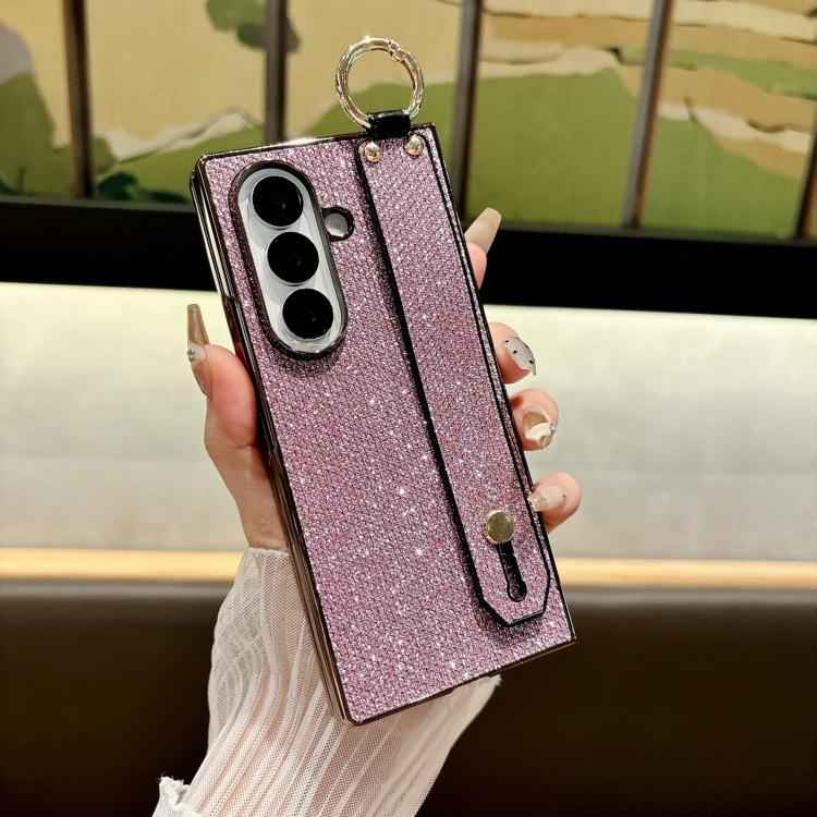 Integrated Electroplated PC Glitter Texture Shockproof Phone Case with Wrist Strap / Ring, For Samsung Galaxy Z Fold7 5G, For Samsung Galaxy Z Fold6 5G, For Samsung Galaxy Z Fold5 5G