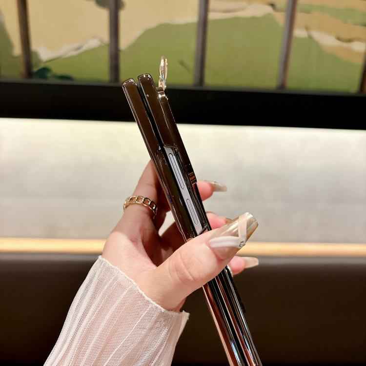 Integrated Electroplated PC Glitter Texture Shockproof Phone Case with Wrist Strap / Ring, For Samsung Galaxy Z Fold7 5G, For Samsung Galaxy Z Fold6 5G, For Samsung Galaxy Z Fold5 5G