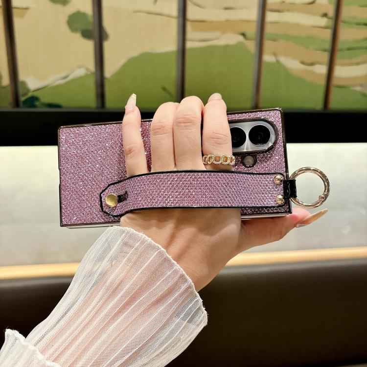 Integrated Electroplated PC Glitter Texture Shockproof Phone Case with Wrist Strap / Ring, For Samsung Galaxy Z Fold7 5G, For Samsung Galaxy Z Fold6 5G, For Samsung Galaxy Z Fold5 5G