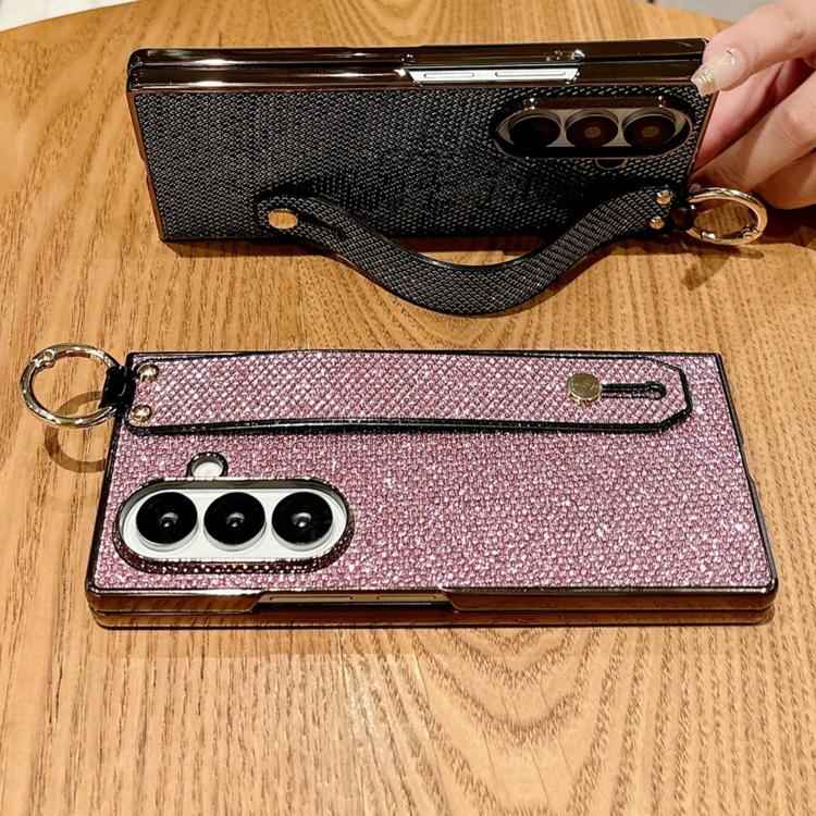 Integrated Electroplated PC Glitter Texture Shockproof Phone Case with Wrist Strap / Ring, For Samsung Galaxy Z Fold7 5G, For Samsung Galaxy Z Fold6 5G, For Samsung Galaxy Z Fold5 5G