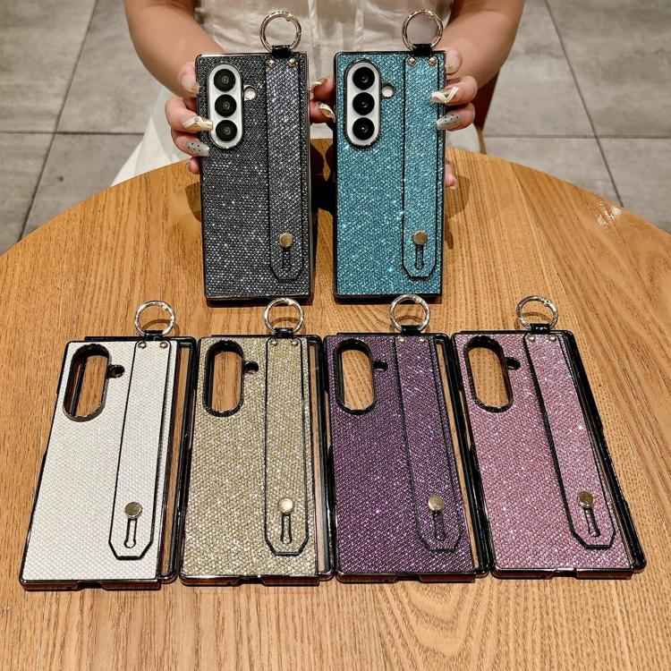 Integrated Electroplated PC Glitter Texture Shockproof Phone Case with Wrist Strap / Ring, For Samsung Galaxy Z Fold7 5G, For Samsung Galaxy Z Fold6 5G, For Samsung Galaxy Z Fold5 5G