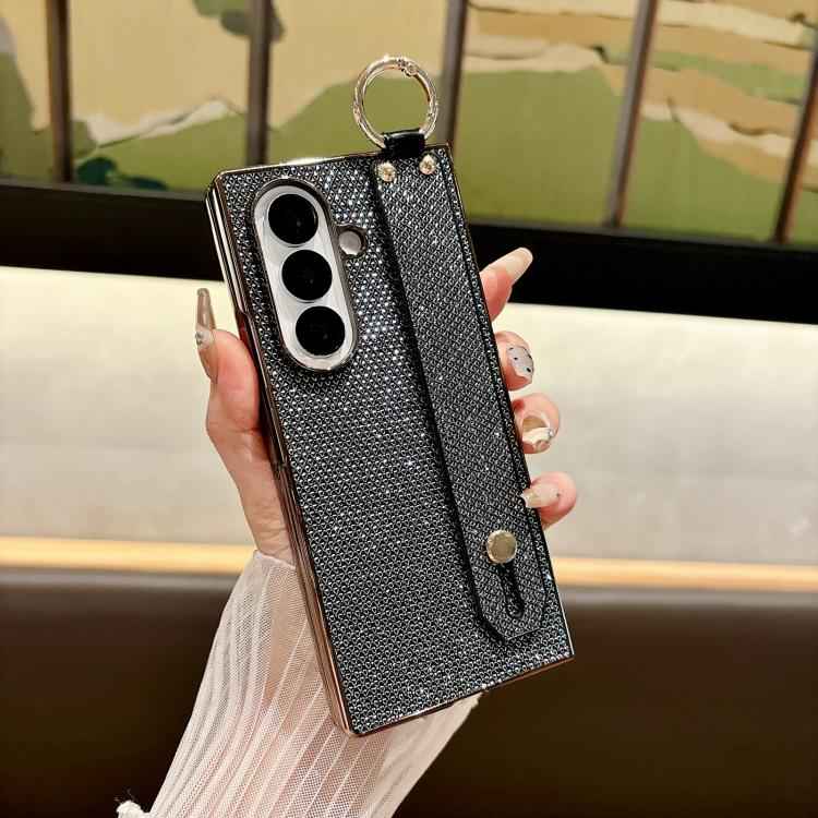 Integrated Electroplated PC Glitter Texture Shockproof Phone Case with Wrist Strap / Ring, For Samsung Galaxy Z Fold7 5G, For Samsung Galaxy Z Fold6 5G, For Samsung Galaxy Z Fold5 5G