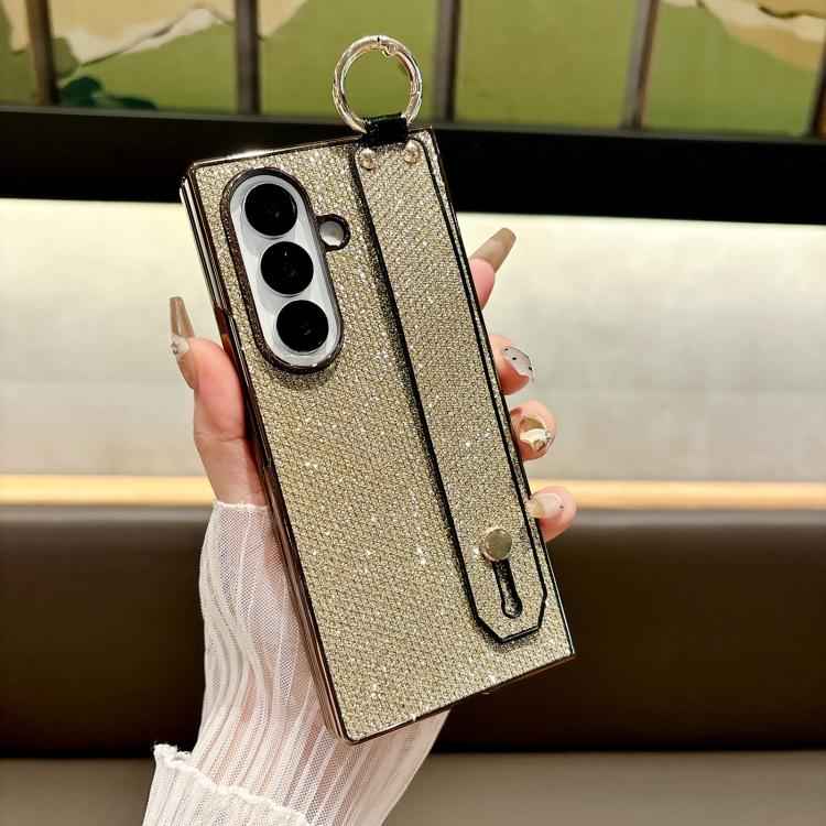 Integrated Electroplated PC Glitter Texture Shockproof Phone Case with Wrist Strap / Ring, For Samsung Galaxy Z Fold7 5G, For Samsung Galaxy Z Fold6 5G, For Samsung Galaxy Z Fold5 5G