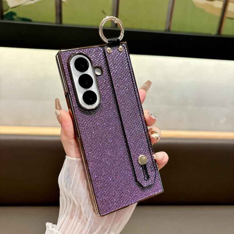 Integrated Electroplated PC Glitter Texture Shockproof Phone Case with Wrist Strap / Ring, For Samsung Galaxy Z Fold7 5G, For Samsung Galaxy Z Fold6 5G, For Samsung Galaxy Z Fold5 5G