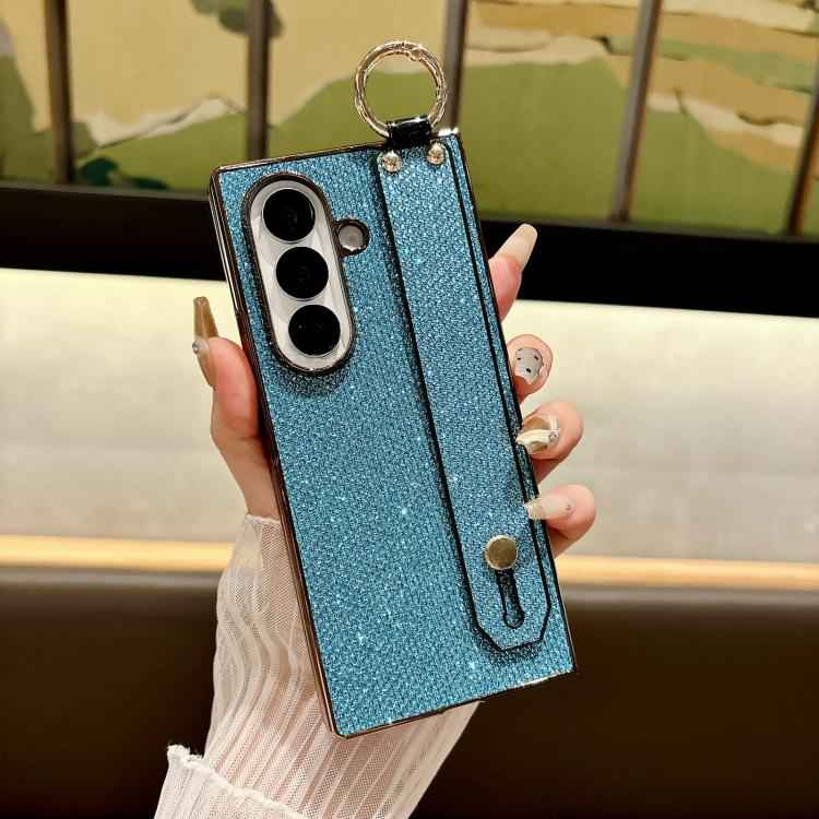 Integrated Electroplated PC Glitter Texture Shockproof Phone Case with Wrist Strap / Ring, For Samsung Galaxy Z Fold7 5G, For Samsung Galaxy Z Fold6 5G, For Samsung Galaxy Z Fold5 5G