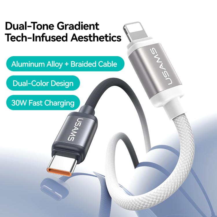 USAMS SJ757 30W Type-C to 8 Pin Dual Color Aluminum Alloy Fast Charging Data Cable