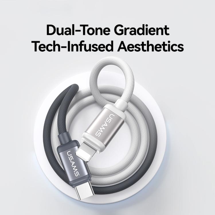 USAMS SJ757 30W Type-C to 8 Pin Dual Color Aluminum Alloy Fast Charging Data Cable