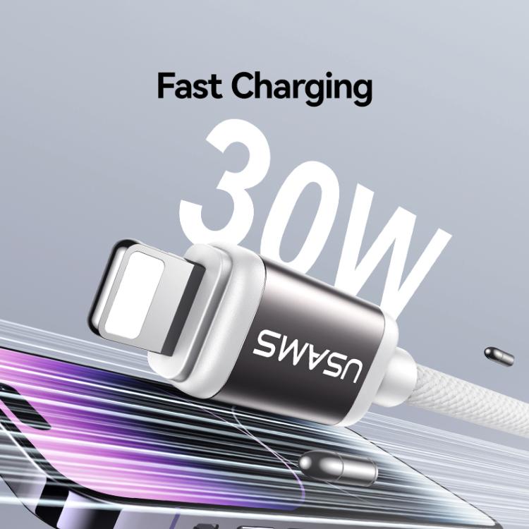 USAMS SJ757 30W Type-C to 8 Pin Dual Color Aluminum Alloy Fast Charging Data Cable