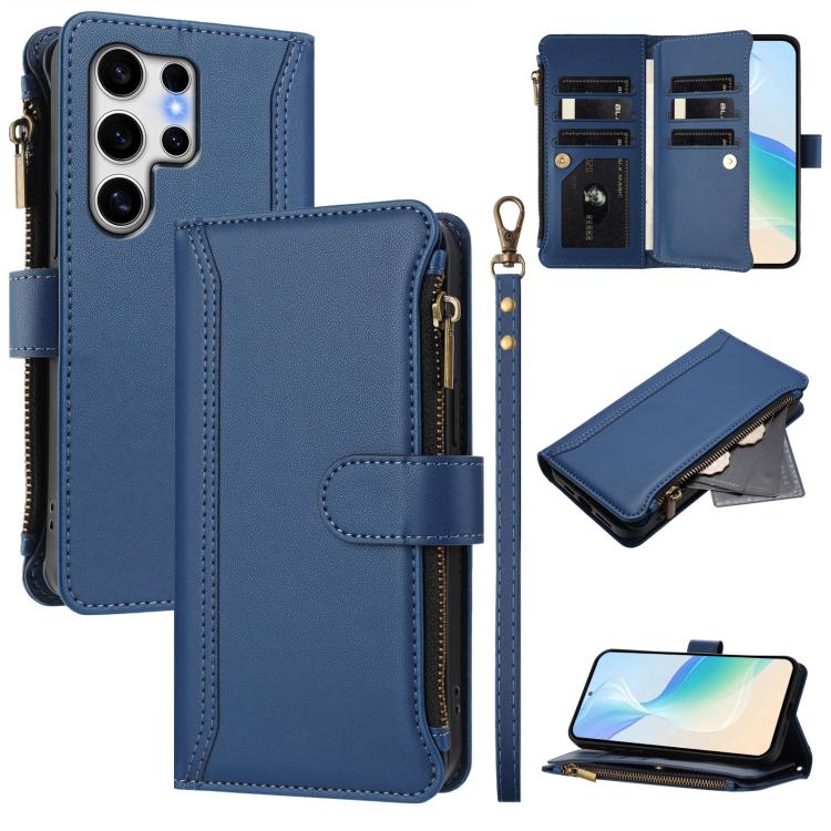 Magnetic Closure 9 Card Slots Zipper Leather Case with Hand Strap, For Samsung Galaxy S26+ 5G, For Samsung Galaxy S26 Edge 5G, For Samsung Galaxy S26 Ultra 5G, For Samsung Galaxy S26 5G, For Samsung Galaxy S25 Edge 5G, For Samsung Galaxy S25 / S24 5G  ...