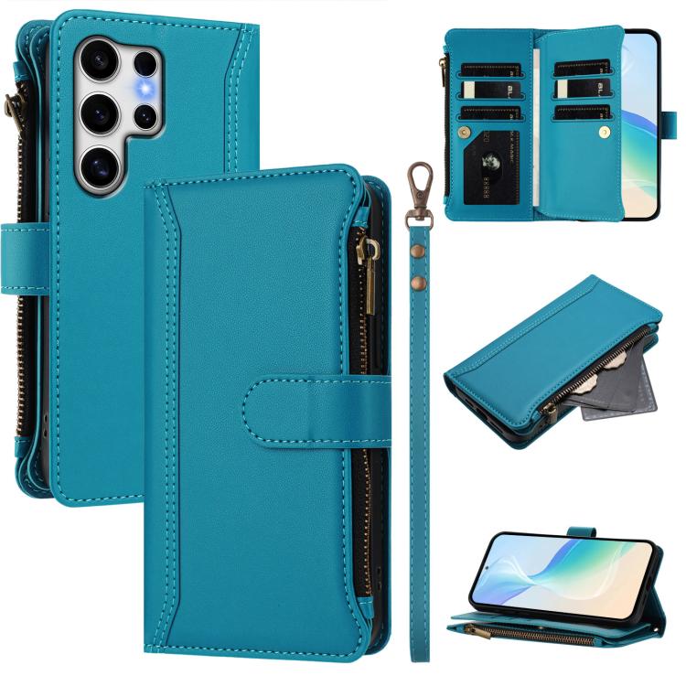 Magnetic Closure 9 Card Slots Zipper Leather Case with Hand Strap, For Samsung Galaxy S26+ 5G, For Samsung Galaxy S26 Edge 5G, For Samsung Galaxy S26 Ultra 5G, For Samsung Galaxy S26 5G, For Samsung Galaxy S25 Edge 5G, For Samsung Galaxy S25 / S24 5G  ...