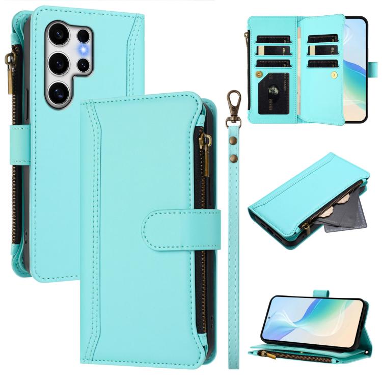 Magnetic Closure 9 Card Slots Zipper Leather Case with Hand Strap, For Samsung Galaxy S26+ 5G, For Samsung Galaxy S26 Edge 5G, For Samsung Galaxy S26 Ultra 5G, For Samsung Galaxy S26 5G, For Samsung Galaxy S25 Edge 5G, For Samsung Galaxy S25 / S24 5G  ...