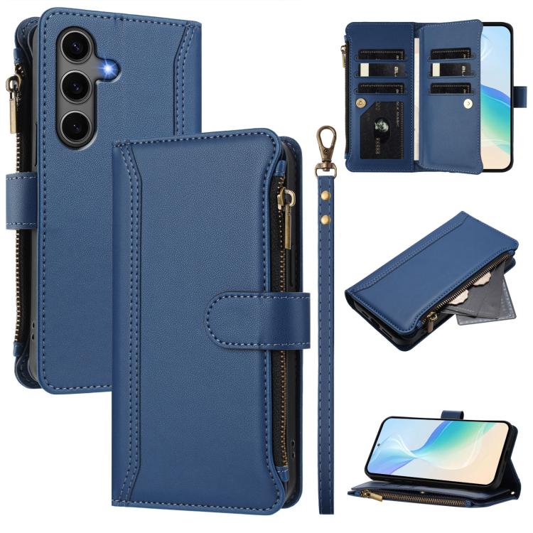 Magnetic Closure 9 Card Slots Zipper Leather Case with Hand Strap, For Samsung Galaxy S26+ 5G, For Samsung Galaxy S26 Edge 5G, For Samsung Galaxy S26 Ultra 5G, For Samsung Galaxy S26 5G, For Samsung Galaxy S25 Edge 5G, For Samsung Galaxy S25 / S24 5G  ...