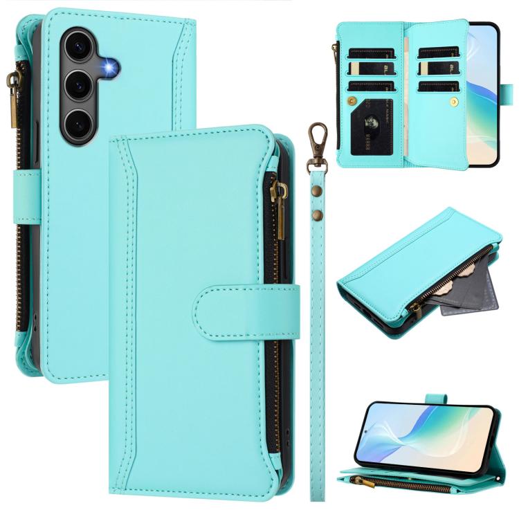 Magnetic Closure 9 Card Slots Zipper Leather Case with Hand Strap, For Samsung Galaxy S26+ 5G, For Samsung Galaxy S26 Edge 5G, For Samsung Galaxy S26 Ultra 5G, For Samsung Galaxy S26 5G, For Samsung Galaxy S25 Edge 5G, For Samsung Galaxy S25 / S24 5G  ...