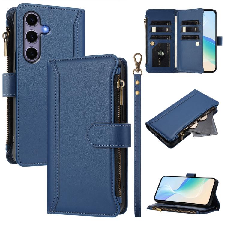 Magnetic Closure 9 Card Slots Zipper Leather Case with Hand Strap, For Samsung Galaxy S26+ 5G, For Samsung Galaxy S26 Edge 5G, For Samsung Galaxy S26 Ultra 5G, For Samsung Galaxy S26 5G, For Samsung Galaxy S25 Edge 5G, For Samsung Galaxy S25 / S24 5G  ...