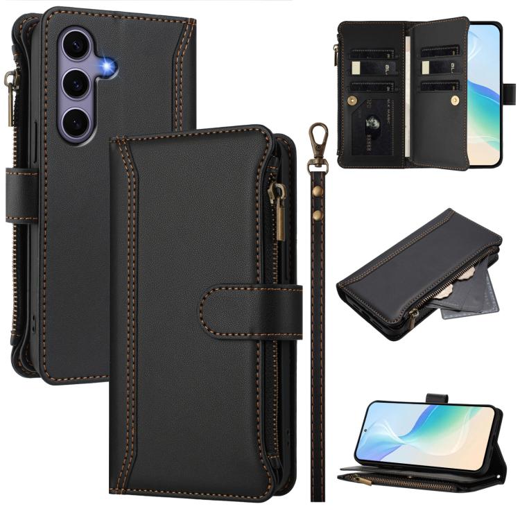 Magnetic Closure 9 Card Slots Zipper Leather Case with Hand Strap, For Samsung Galaxy S26+ 5G, For Samsung Galaxy S26 Edge 5G, For Samsung Galaxy S26 Ultra 5G, For Samsung Galaxy S26 5G, For Samsung Galaxy S25 Edge 5G, For Samsung Galaxy S25 / S24 5G  ...