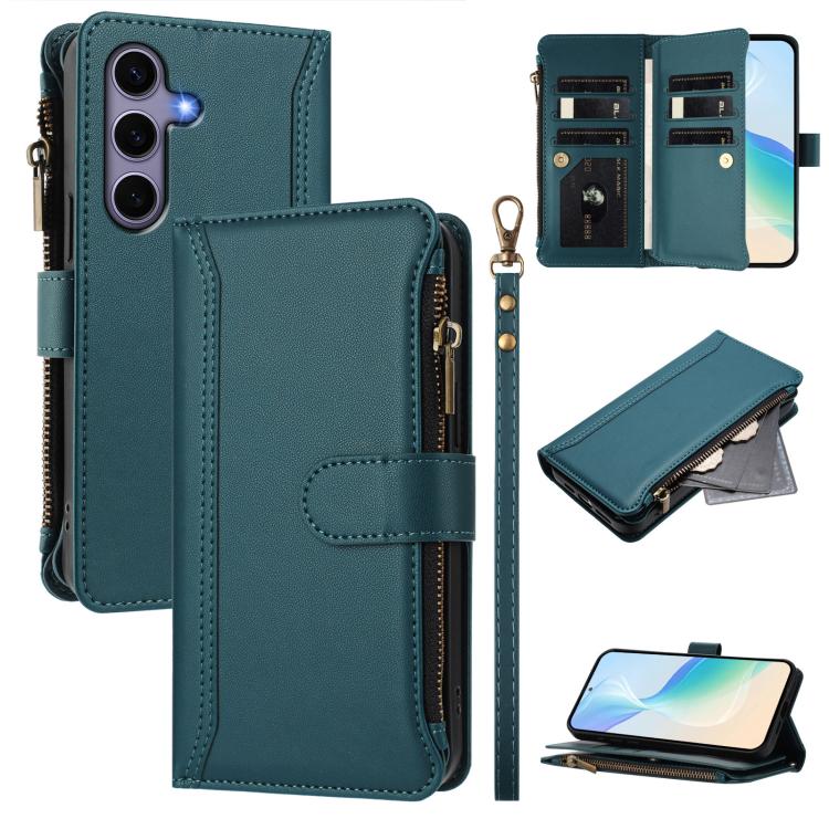 Magnetic Closure 9 Card Slots Zipper Leather Case with Hand Strap, For Samsung Galaxy S26+ 5G, For Samsung Galaxy S26 Edge 5G, For Samsung Galaxy S26 Ultra 5G, For Samsung Galaxy S26 5G, For Samsung Galaxy S25 Edge 5G, For Samsung Galaxy S25 / S24 5G  ...