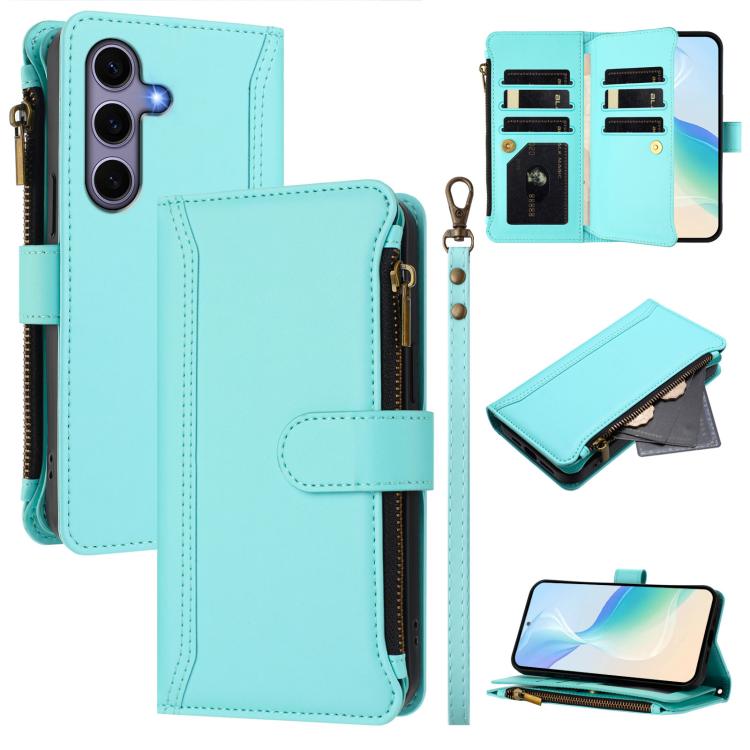 Magnetic Closure 9 Card Slots Zipper Leather Case with Hand Strap, For Samsung Galaxy S26+ 5G, For Samsung Galaxy S26 Edge 5G, For Samsung Galaxy S26 Ultra 5G, For Samsung Galaxy S26 5G, For Samsung Galaxy S25 Edge 5G, For Samsung Galaxy S25 / S24 5G  ...