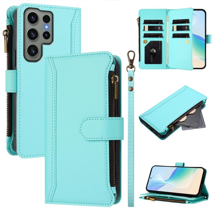 Magnetic Closure 9 Card Slots Zipper Leather Case with Hand Strap, For Samsung Galaxy S24 FE 5G, For Samsung Galaxy S24 Ultra 5G, For Samsung Galaxy S23 FE 5G, For Samsung Galaxy S23 Ultra 5G, For Samsung Galaxy S23+ 5G, For Samsung Galaxy S23 5G      ...
