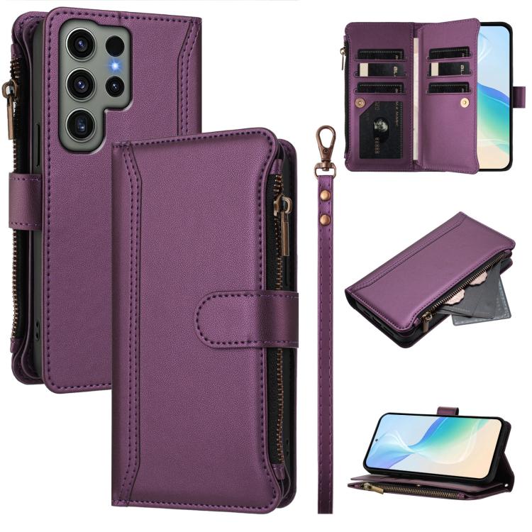 Magnetic Closure 9 Card Slots Zipper Leather Case with Hand Strap, For Samsung Galaxy S24 FE 5G, For Samsung Galaxy S24 Ultra 5G, For Samsung Galaxy S23 FE 5G, For Samsung Galaxy S23 Ultra 5G, For Samsung Galaxy S23+ 5G, For Samsung Galaxy S23 5G      ...