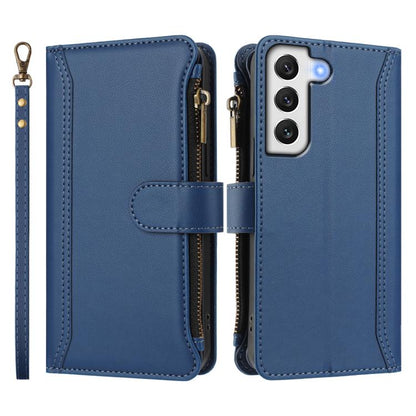 Magnetic Closure 9 Card Slots Zipper Leather Case with Hand Strap, For Samsung Galaxy S22+ 5G, For Samsung Galaxy S22 5G, For Samsung Galaxy S21 FE 5G, For Samsung Galaxy S21 5G, For Samsung Galaxy S21+ 5G, For Samsung Galaxy S21 Ultra 5G