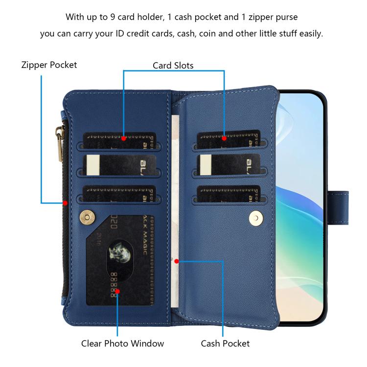 Magnetic Closure 9 Card Slots Zipper Leather Case with Hand Strap, For Samsung Galaxy S22+ 5G, For Samsung Galaxy S22 5G, For Samsung Galaxy S21 FE 5G, For Samsung Galaxy S21 5G, For Samsung Galaxy S21+ 5G, For Samsung Galaxy S21 Ultra 5G
