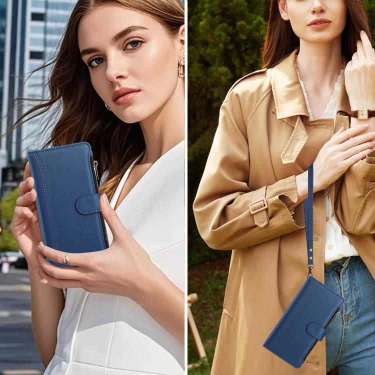Magnetic Closure 9 Card Slots Zipper Leather Case with Hand Strap, For Samsung Galaxy S22+ 5G, For Samsung Galaxy S22 5G, For Samsung Galaxy S21 FE 5G, For Samsung Galaxy S21 5G, For Samsung Galaxy S21+ 5G, For Samsung Galaxy S21 Ultra 5G