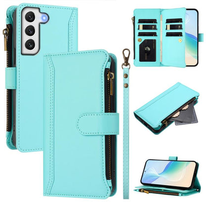 Magnetic Closure 9 Card Slots Zipper Leather Case with Hand Strap, For Samsung Galaxy S22+ 5G, For Samsung Galaxy S22 5G, For Samsung Galaxy S21 FE 5G, For Samsung Galaxy S21 5G, For Samsung Galaxy S21+ 5G, For Samsung Galaxy S21 Ultra 5G