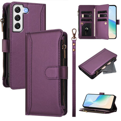 Magnetic Closure 9 Card Slots Zipper Leather Case with Hand Strap, For Samsung Galaxy S22+ 5G, For Samsung Galaxy S22 5G, For Samsung Galaxy S21 FE 5G, For Samsung Galaxy S21 5G, For Samsung Galaxy S21+ 5G, For Samsung Galaxy S21 Ultra 5G