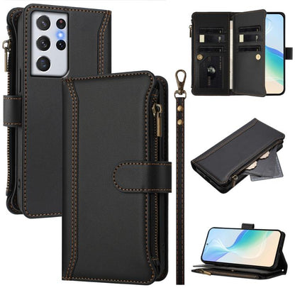 Magnetic Closure 9 Card Slots Zipper Leather Case with Hand Strap, For Samsung Galaxy S22+ 5G, For Samsung Galaxy S22 5G, For Samsung Galaxy S21 FE 5G, For Samsung Galaxy S21 5G, For Samsung Galaxy S21+ 5G, For Samsung Galaxy S21 Ultra 5G