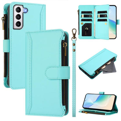 Magnetic Closure 9 Card Slots Zipper Leather Case with Hand Strap, For Samsung Galaxy S22+ 5G, For Samsung Galaxy S22 5G, For Samsung Galaxy S21 FE 5G, For Samsung Galaxy S21 5G, For Samsung Galaxy S21+ 5G, For Samsung Galaxy S21 Ultra 5G