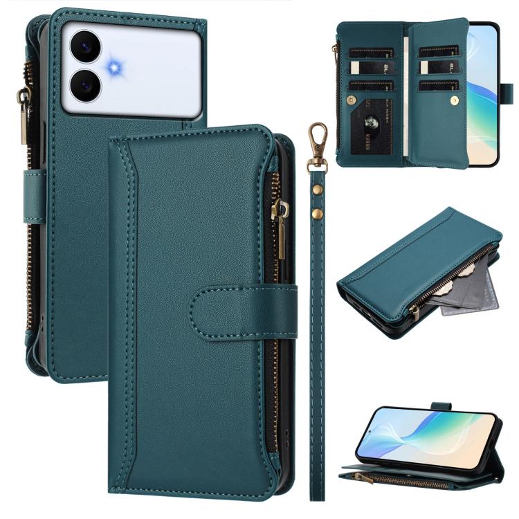 Magnetic Closure 9 Card Slots Zipper Leather Case with Hand Strap, For Samsung Galaxy S26+ 5G, For Samsung Galaxy S26 Edge 5G, For Samsung Galaxy S26 Ultra 5G, For Samsung Galaxy S26 5G, For Samsung Galaxy S25 Edge 5G, For Samsung Galaxy S25 / S24 5G  ...