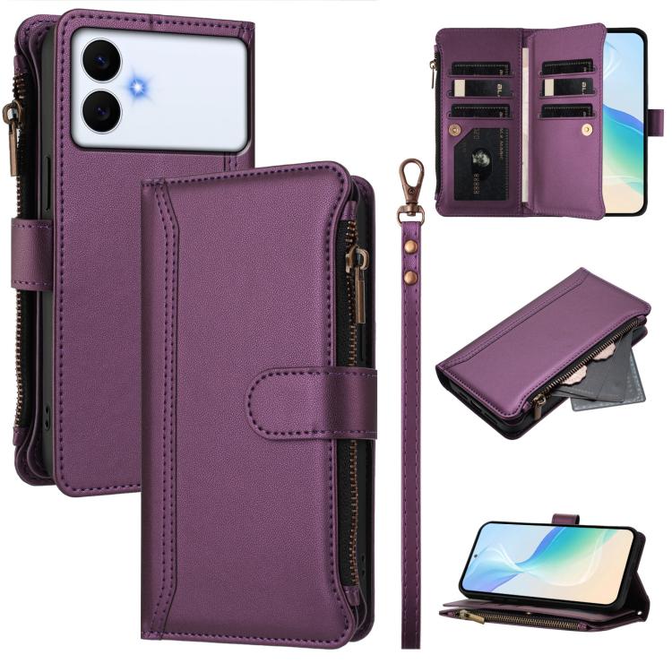 Magnetic Closure 9 Card Slots Zipper Leather Case with Hand Strap, For Samsung Galaxy S26+ 5G, For Samsung Galaxy S26 Edge 5G, For Samsung Galaxy S26 Ultra 5G, For Samsung Galaxy S26 5G, For Samsung Galaxy S25 Edge 5G, For Samsung Galaxy S25 / S24 5G  ...