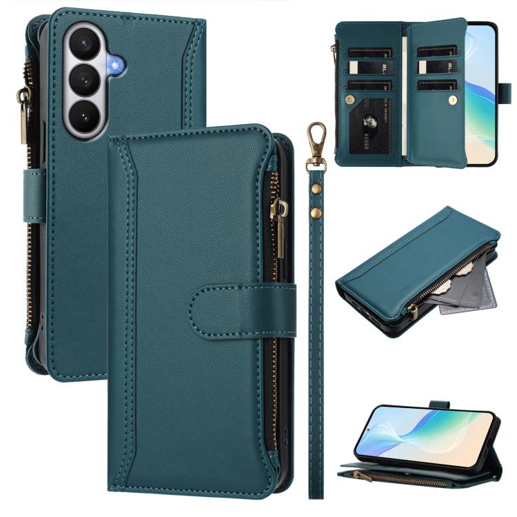Magnetic Closure 9 Card Slots Zipper Leather Case with Hand Strap, For Samsung Galaxy S26+ 5G, For Samsung Galaxy S26 Edge 5G, For Samsung Galaxy S26 Ultra 5G, For Samsung Galaxy S26 5G, For Samsung Galaxy S25 Edge 5G, For Samsung Galaxy S25 / S24 5G  ...